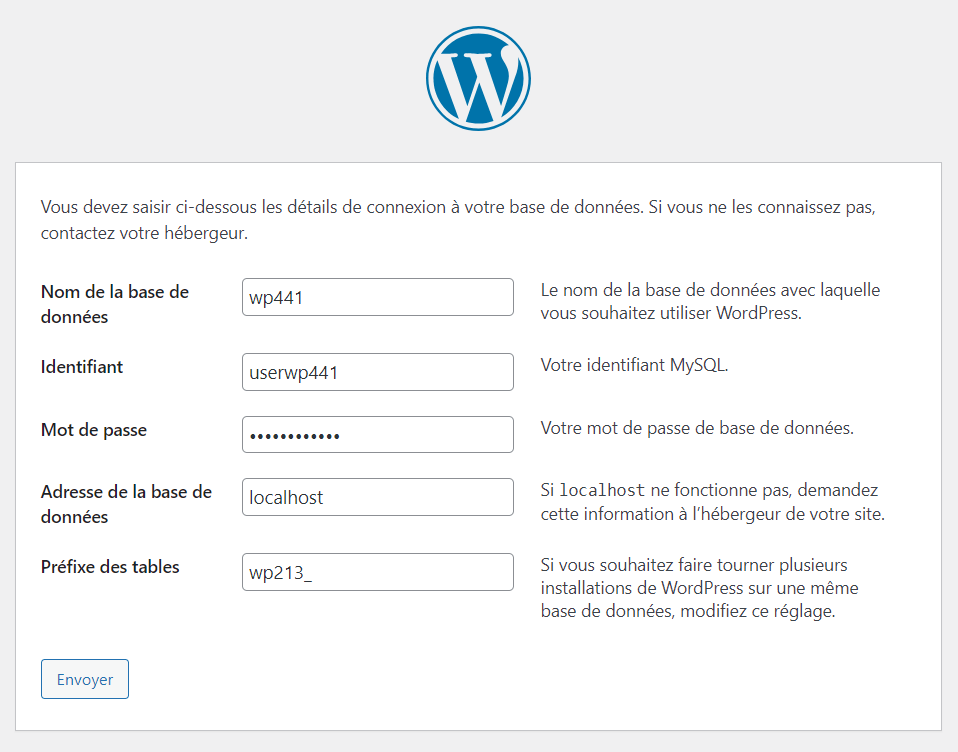 connexion à la base de données du site wordpress